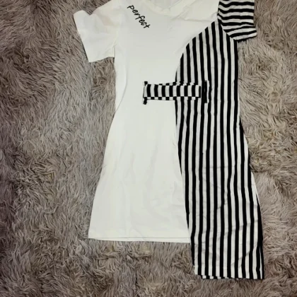 VESTIDO BLANCO CON RALLAS NEGRAS #6