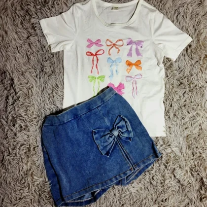 CONJUNTO DE FALDA PANTALON JEANS Y BLUSA BLANCA#7