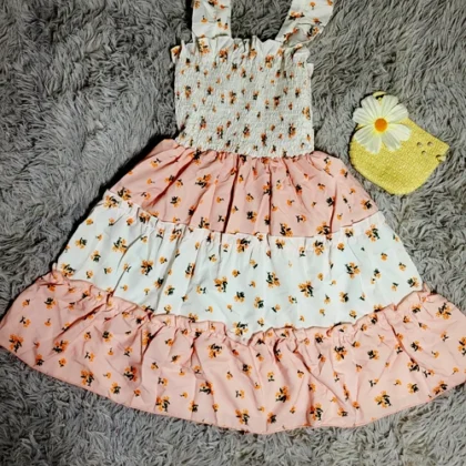 VESTIDO BLANCO Y ROSA CON FLORES